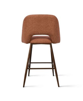  Set of 4  Textured Fabric, Walnut-Finished Metal  Curved Backrest, Padded Seat, Footrest Counter Height Stools