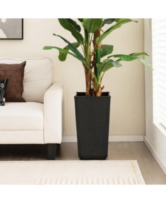 Set of 2 Outdoor Wicker Flower Pot with Drainage Hole for Porch Balcony