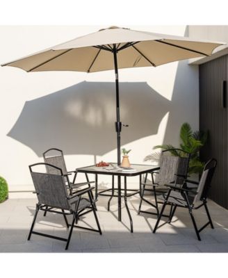 Patio Folding Chairs Set of 4 with Cozy Seat Fabric and Heavy-Duty Metal Frame-Gray