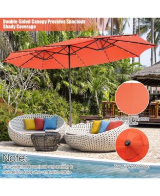 15 Feet Twin Patio Umbrella with 48 Solar LED Lights-Orange