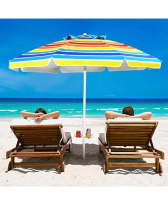 7.2 Feet Portable Outdoor Beach Umbrella with Sand Anchor and Tilt Mechanism-Multicolor