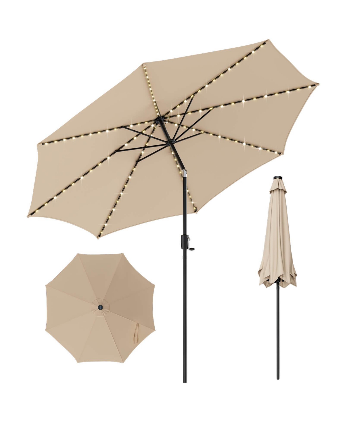 10 Feet Patio Umbrella with 112 Solar Lights and Crank Handle - Beige