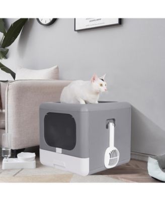 Cats Litter Box  Detachable Top & Slide-Out Tray With Scoop