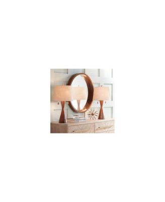 Omar Mid Century Modern Chic Style Table Lamps 28.75" Tall Set of 2 Warm Brown Wood Oatmeal Tapered Drum Shade Decor for Living Room Bedroom House Bedside Nightstand Home - 360 Lighting