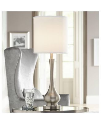 32" Tall Gourd Large Modern End Table Lamps Set of 2 Silver Brushed Steel Finish Metal Living Room Bedroom
