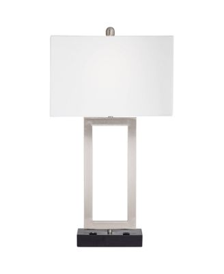 Todd 30" Tall Modern End Table Lamps Set of 2 USB Port AC Power Outlet Silver Brushed Nickel Finish Metal Charging