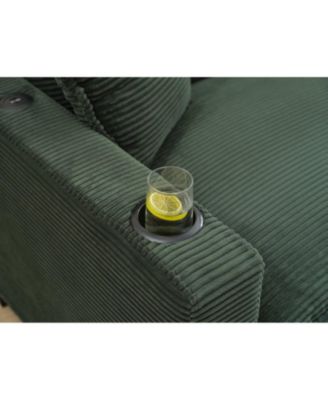 Corduroy L-Shape Sofa with USB & Footstool