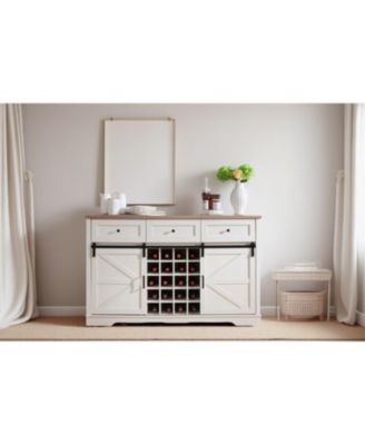 Farmhouse Wine Bar Cabinet, Sliding Barn Door, Antique White