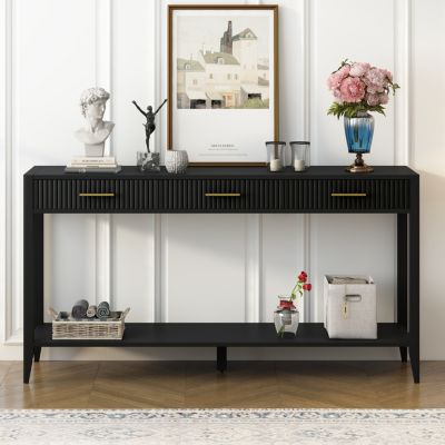 Modern Entryway Table with Striped Drawers and Long Legs