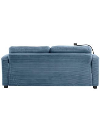 Navy Corduroy Sleeper Sofa with Mattress, USB Ports & Storage