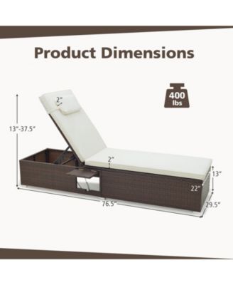 Outdoor PE RattanChaise Lounge with 6-level Backrest-Off White