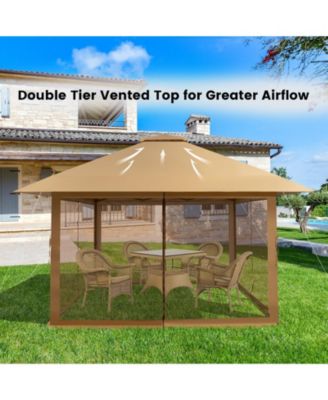 13 x 13 Feet Pop-up Instant Canopy Tent with Mesh Sidewall-Coffee