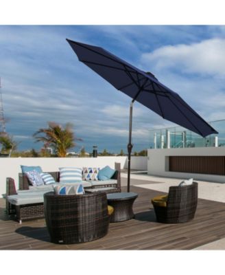 9 Feet Solar LED Lighted Patio Market Umbrella with Tilt Adjustment without Base