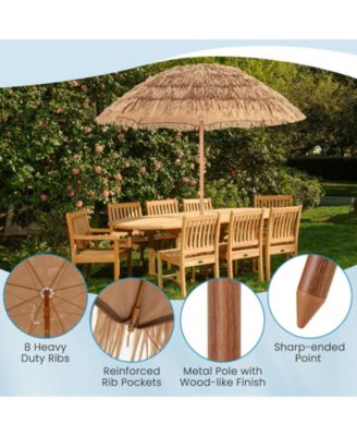 6.5 Feet Thatched Tiki Umbrella with Foldable Stand Push Button Tilt-Natural