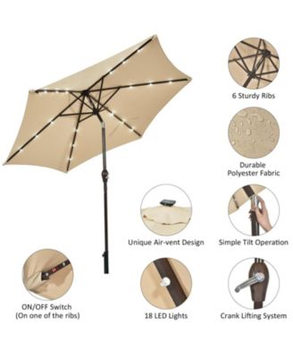 9 Feet Solar LED Lighted Patio Market Umbrella with Tilt Adjustment without Base