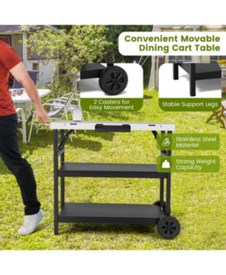 3 Tiers Foldable Outdoor Cart on 2 Wheels with Phone Holder