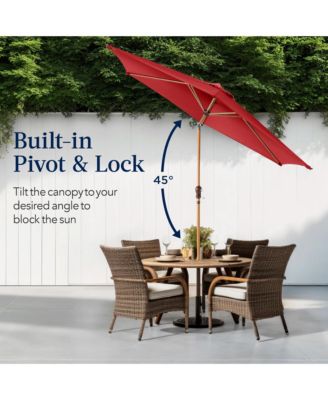 10ft Outdoor Woodgrain Pattern Steel Market Patio Umbrella w/ Crank, Tilt