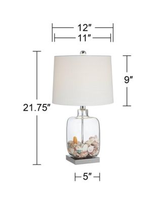Coastal Accent Table Lamps 21.75" High Set of 2 Clear Glass Fillable Sea Shells White Drum Shade for Living Room Family Bedroom