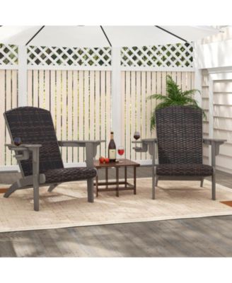 Patio Adirondack Chair with Rattan Padded Seat and Hidden Cupholder