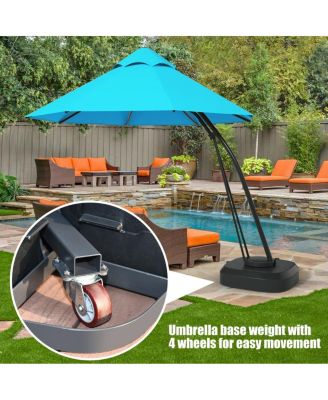11 Feet Outdoor Cantilever Hanging Umbrella with Base and Wheels-Turquoise