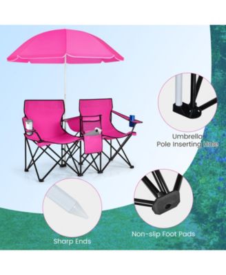 Portable Folding Picnic Double Chair With Removable Umbrella