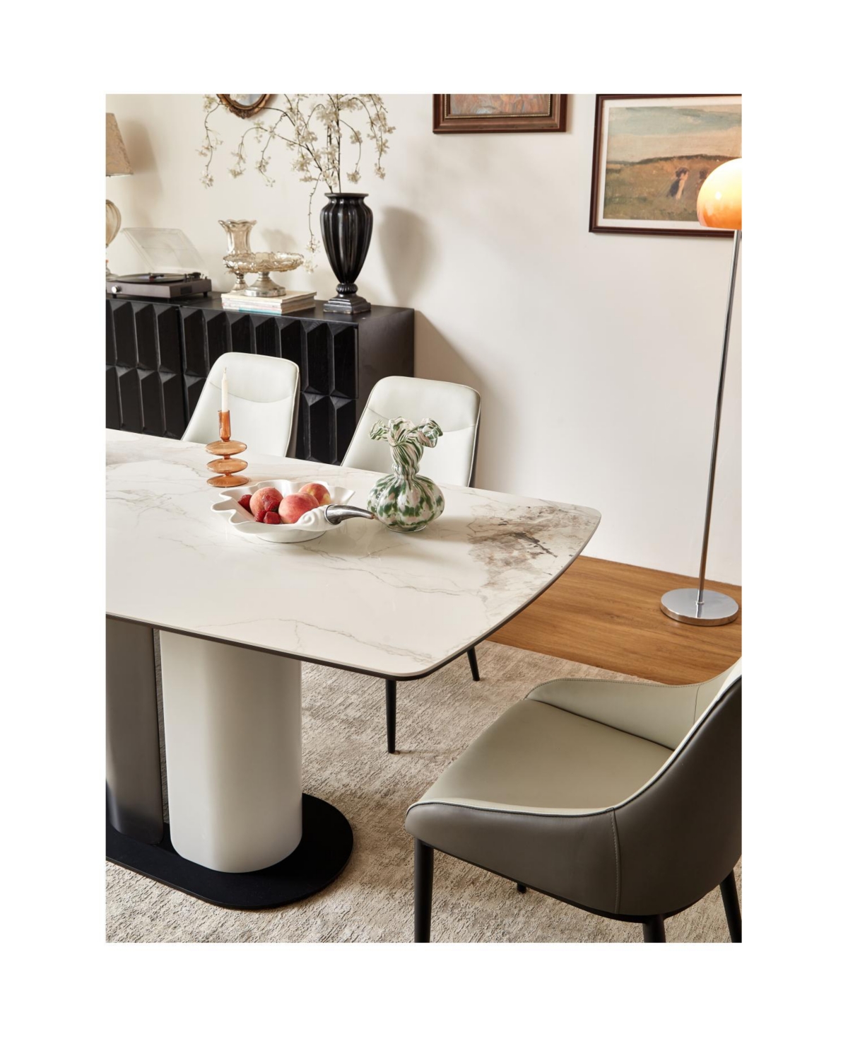 Dining Chair Modern Pu Leather Dining Room Chair with Sturdy Metal Legs, Upholstered Seat Dinner Chairs Accent Side Chairs for Indoor Kitchen Living R