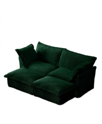 Corduroy 2-Seater Sofa with Ottomans & Sleeper