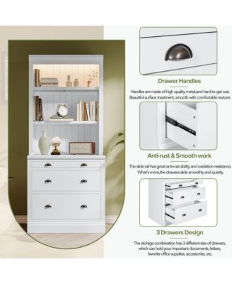 Streamdale Tall Bookshelf Suite with LED Lighting, Corner Shelves, and Drawers