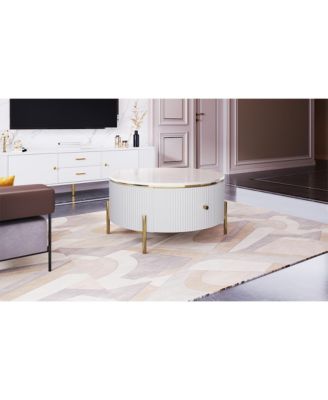 31.5" MDF Marble-Pattern 2-Drawer Golden Leg Modern Coffee Table