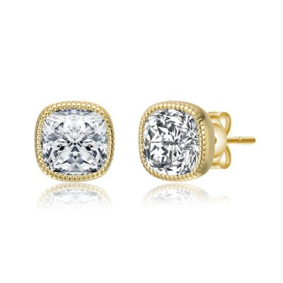 Square Bezel Set Clear Cubic Zirconia Stud Earrings