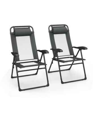 Outdoor Folding Chairs Set of 2 with Armrests and 7-Level Backrest