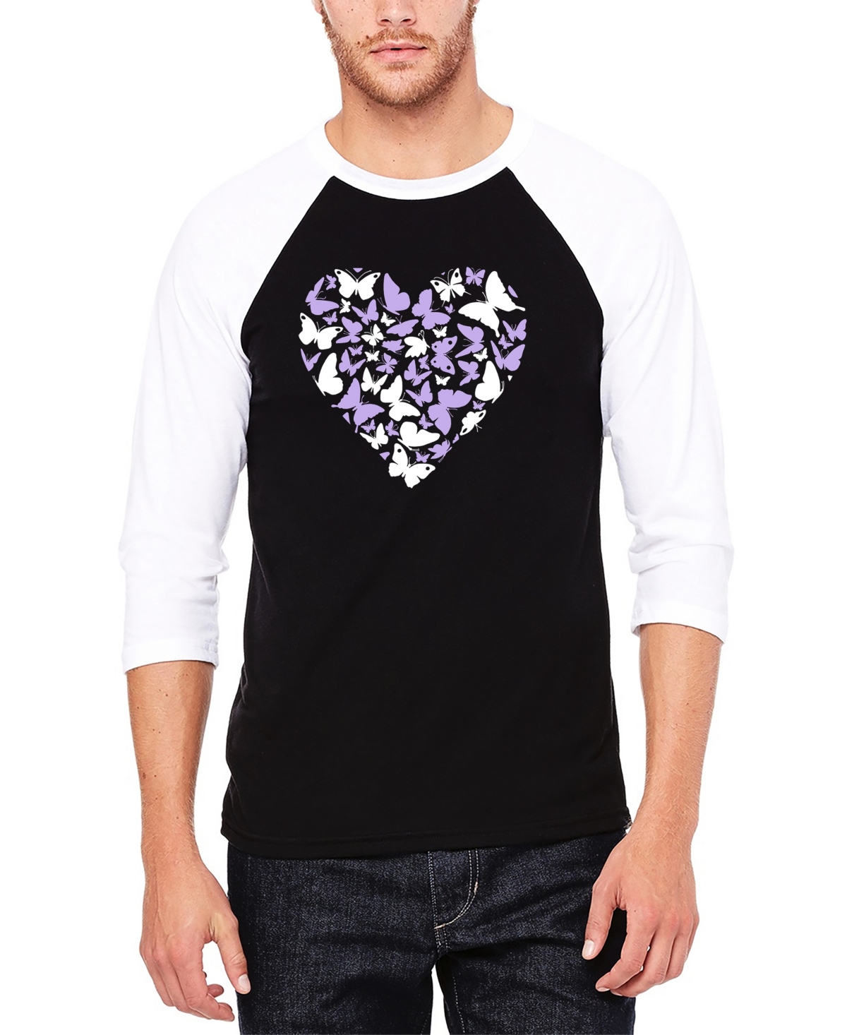 La Pop Art Men's Butterfly Heart Raglan Baseball Word Art T-shirt
