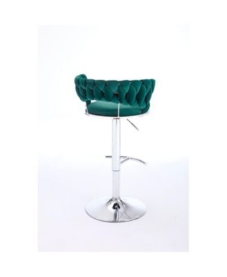 Green Velvet Bar Stools, Chrome Base, Adjustable Height (Set of 2)