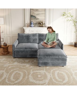 Streamdale Corduroy Loveseat Sofa with Ottoman & 2 Cushions