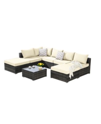 Outdoor Wicker Patio Sofa Set with Cushions & Table