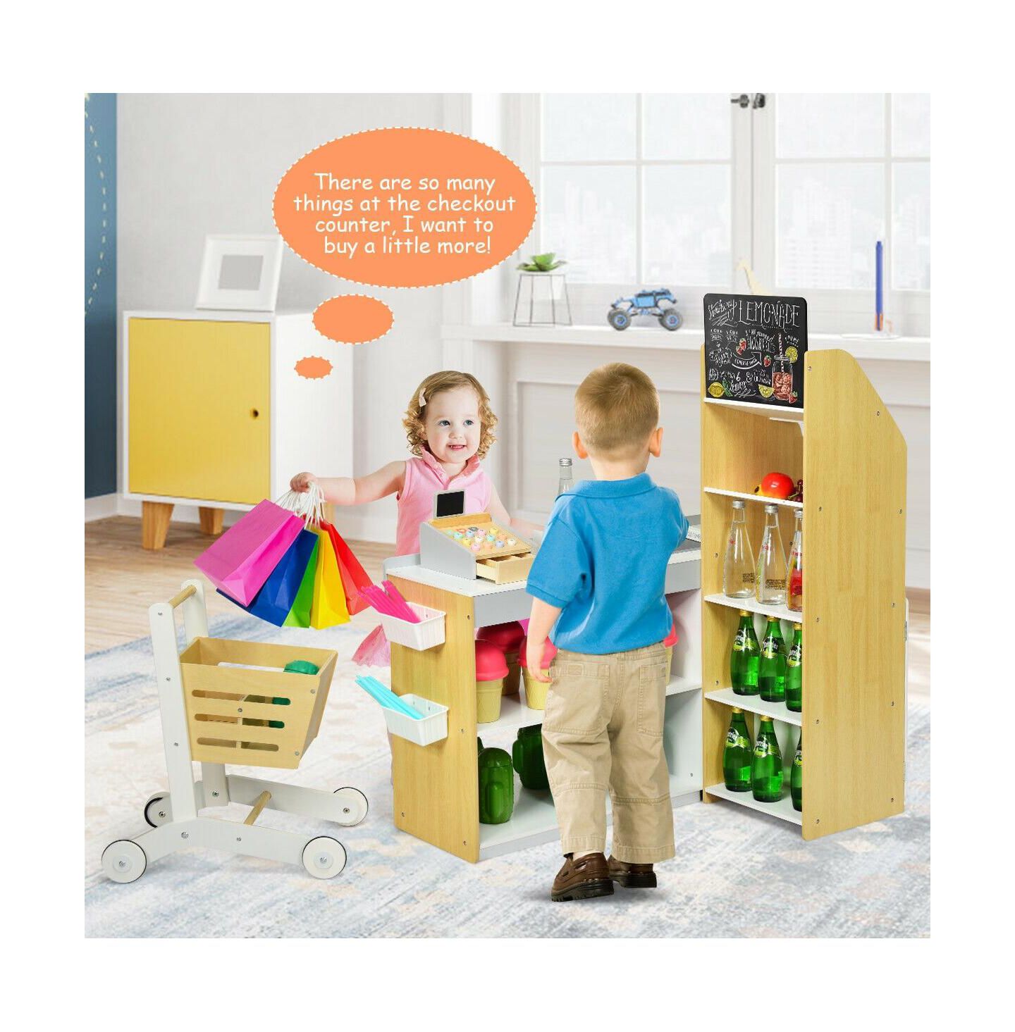 Детский игровой набор Mecale Supermarket Shopping Playset with Scanner, Swipe Machine & Cart, Ages 3+, цвет: Натуральный — фото 4