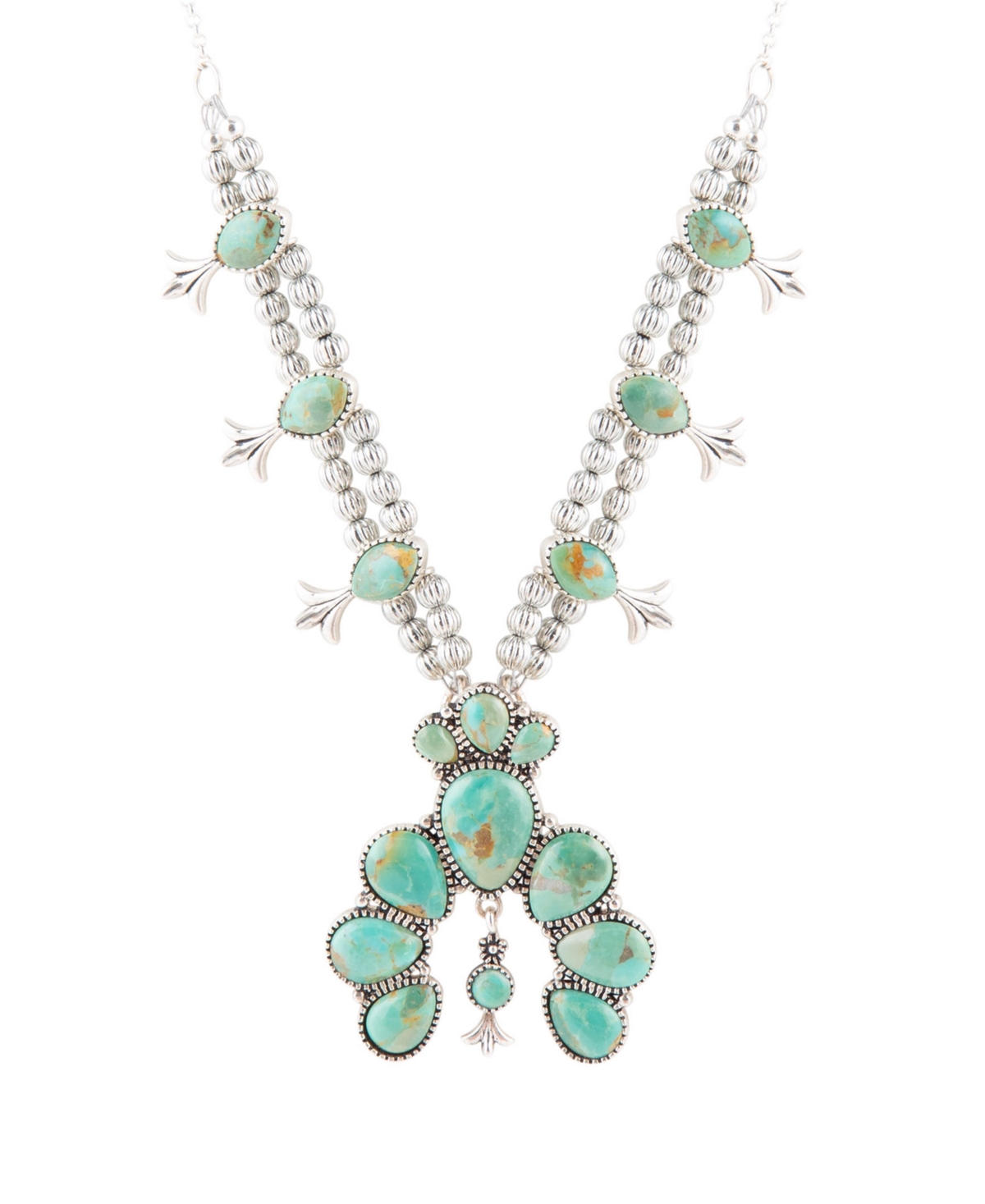 Barse Squash Blossom Statement Blue Turquoise And Sterling Silver Necklace