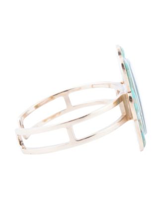 Scenic Floral Blue Turquoise and Golden Cuff Bracelet