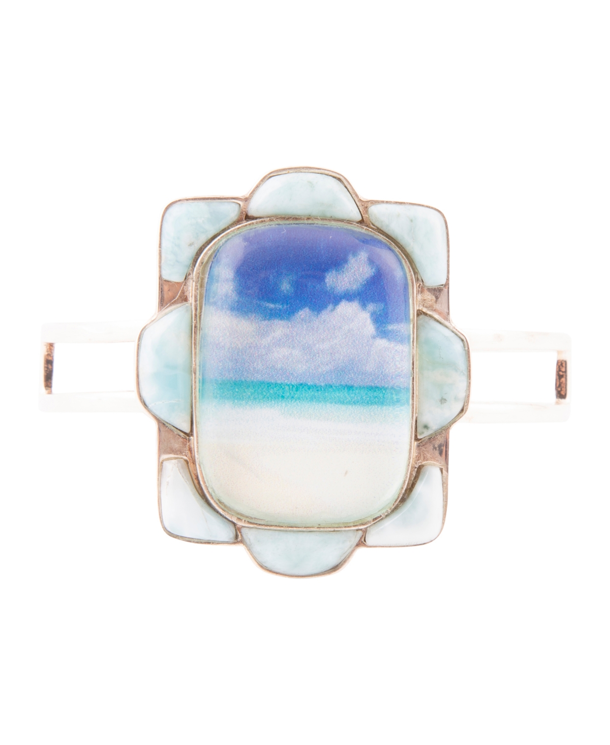 Scenic Beach Blue Larimar and Sterling Silver Cuff Bracelet - Genuine Larimar