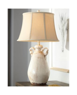 Rustic Country Cottage Table Lamps 29" Tall Set of 2 Crackled Ivory Glaze Ceramic Beige Bell Shade for Bedroom Living Room House Bedside