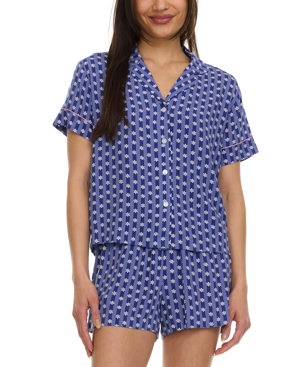 Women's Joselyn Notched-Collar Short Pajama Set - Dark Blue