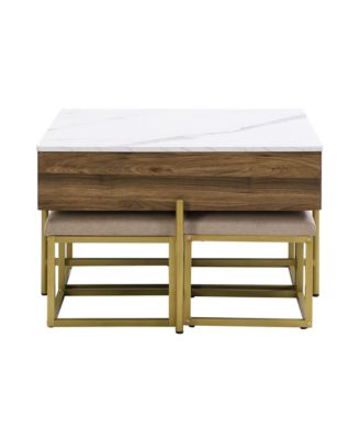 Modern Square Lift-Top Coffee Table Set with Storage & 4 Ottomans