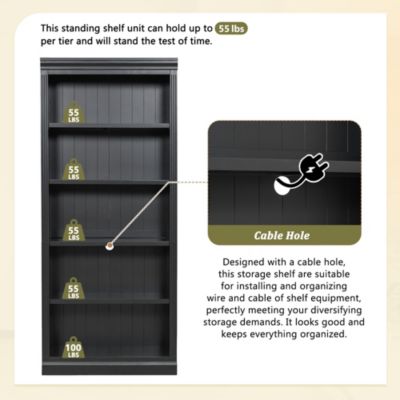 83.4" 5-Tier Bookcase with Light & Adjustable Shelves