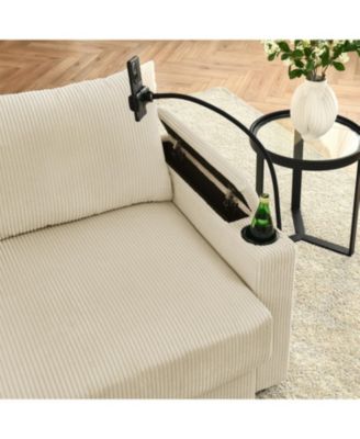 Streamdale Beige Corduroy 7-Seat Sofa Set with Storage & Cup Holders