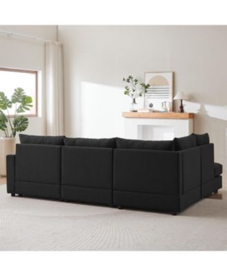 Streamdale 100" Convertible L-Shaped Linen Sofa with Ottoman & Cushions - Black