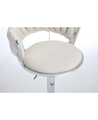 Cream Velvet Bar Stools (Set of 2) Adjustable Height