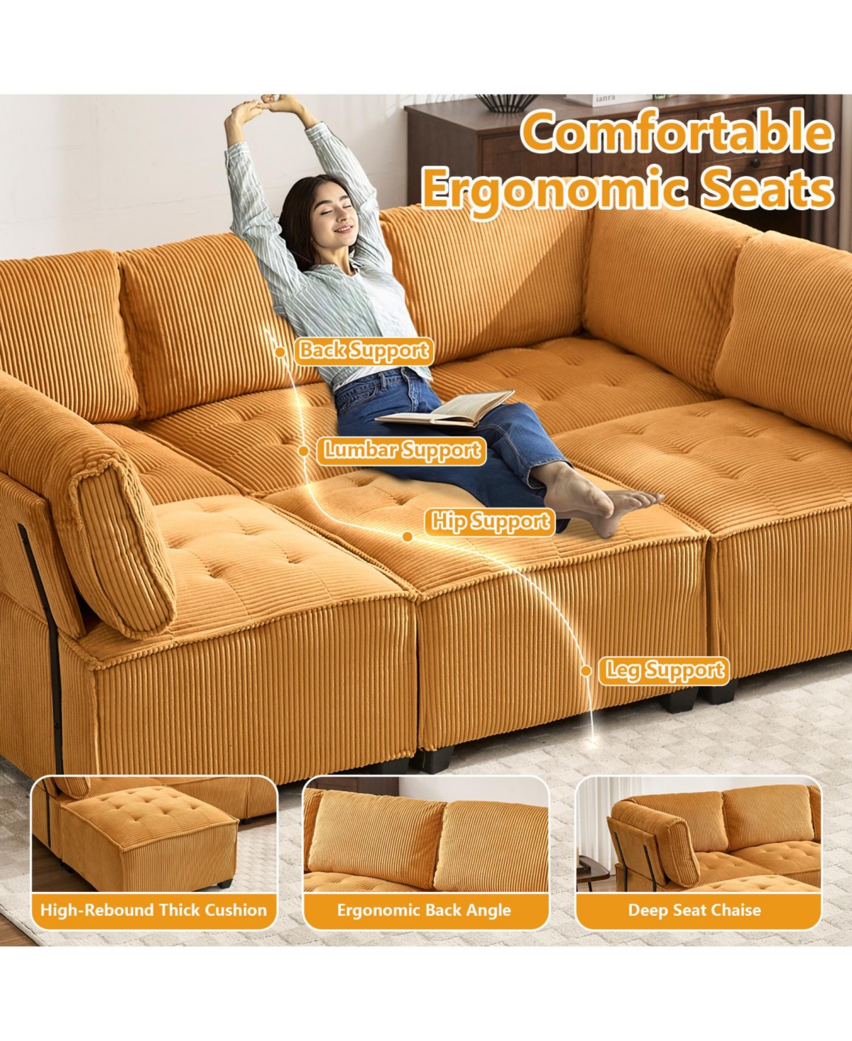 Streamdale Furniture U-Shaped Modular Sectional Sofa with Reversible Chaise