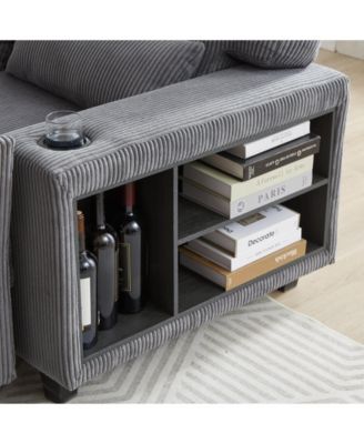 Streamdale L-Shaped Corduroy Sectional Sofa with Storage & Cup Holder