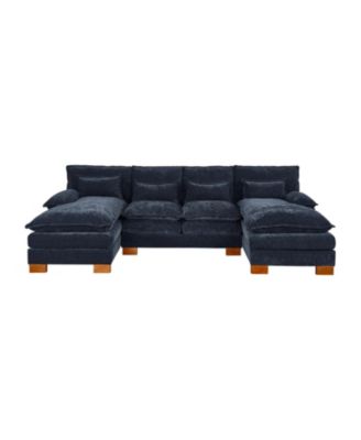BLUE Chenille fabric with double lounge chair combination sofa