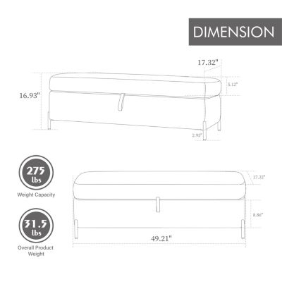 Velvet Storage Bench 49